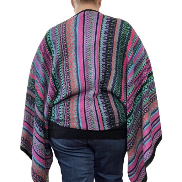 Novica Womens Striped Batwing Poncho Lightweight Sweater Aztec Boho Tribal - Picture 3 of 7